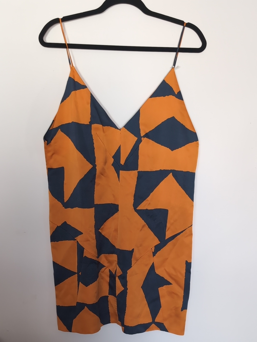 Geometric Silk Orange & Navy Slip Dress
